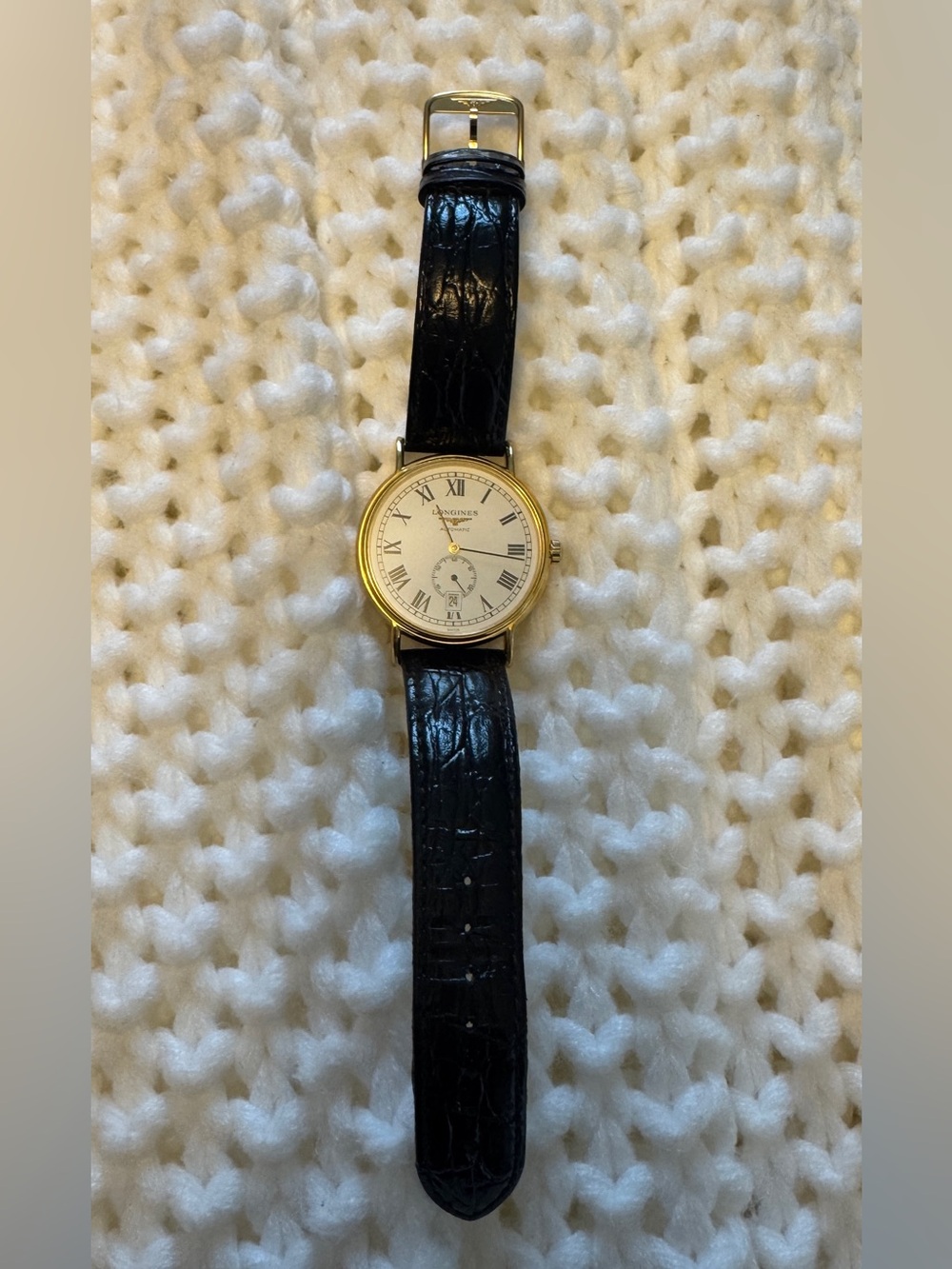 Longines Presence Automatic Yellow Gold PVD Black Leather Mens Watch - Picture 7 of 16